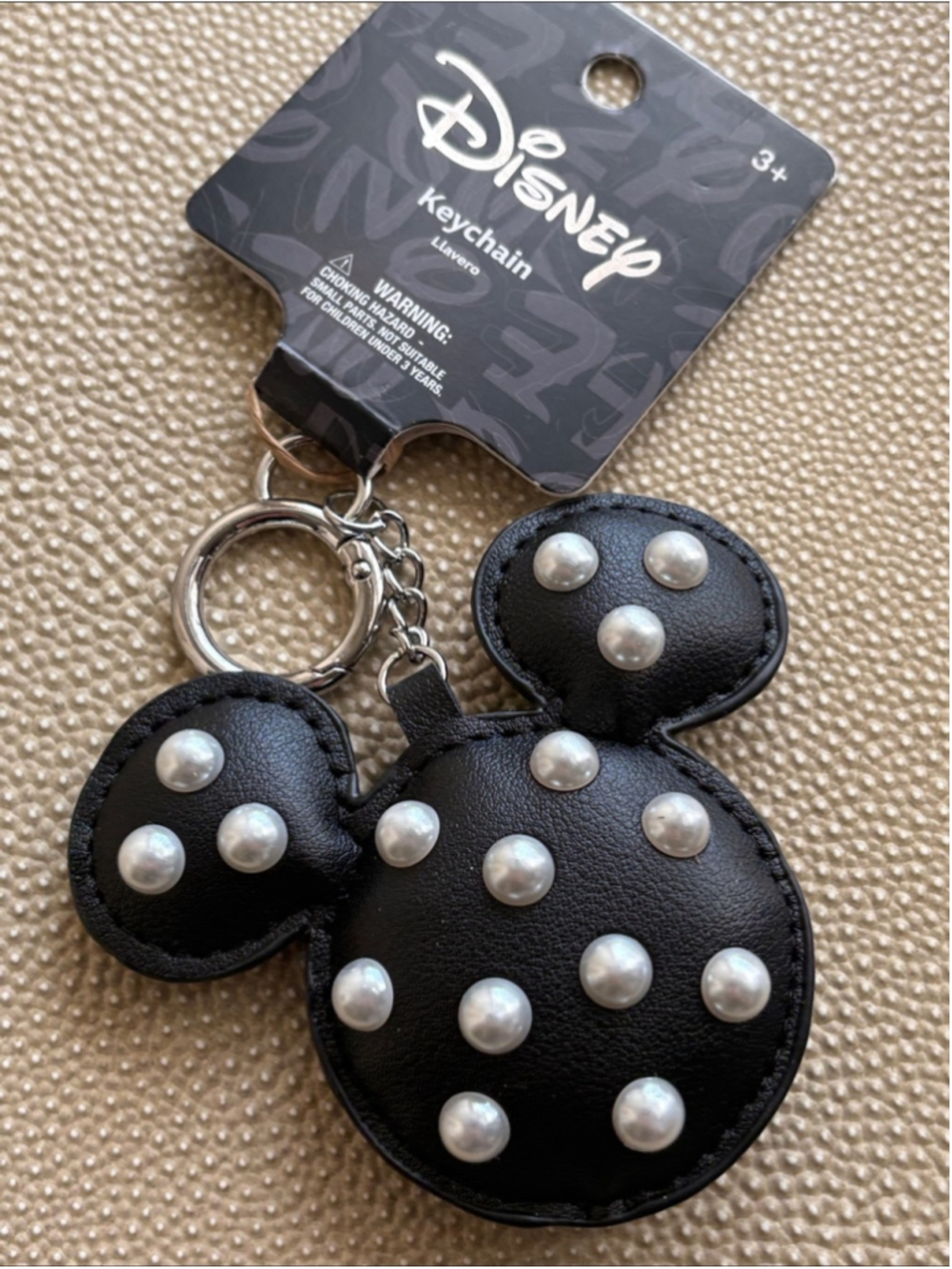 Disney Aldi Black Mickey Mouse Faux Pearl Stud Keychain Charm Bag Charm NWT